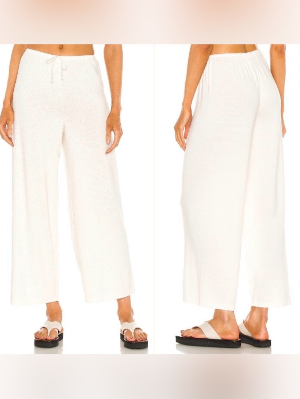 VINCE Ribbed Knit Wide Leg Lounge Pants Bone Medium EUC Luxury Loungewear Comfy